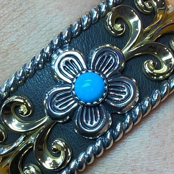 Carolyn Pollack Sterling, Brass, Leather Band 1 Turquoise Bracelet For Women - Picture 5 of 10